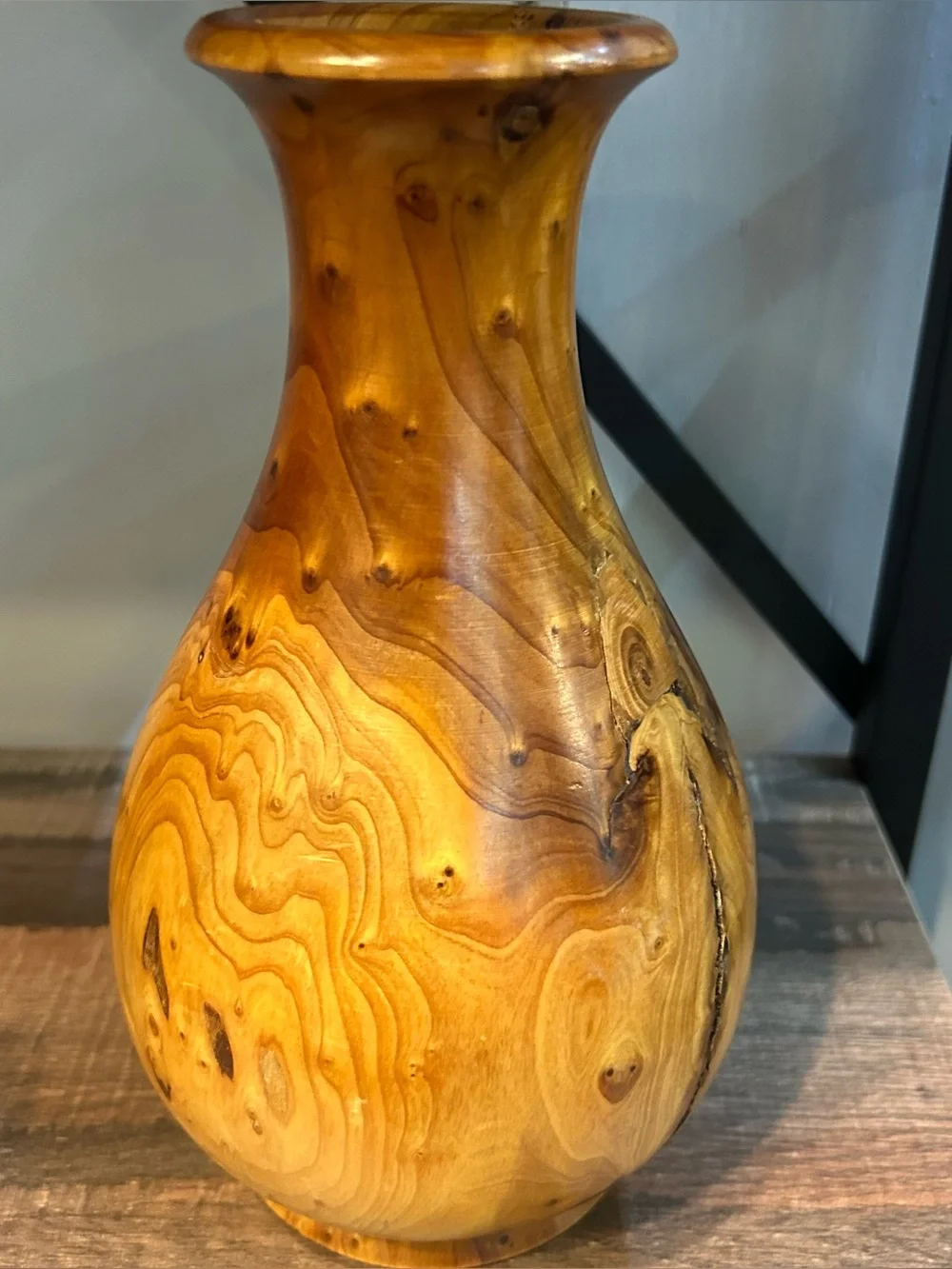 Birdseye Maple Burl Wood Turned Vase Decorative 9”